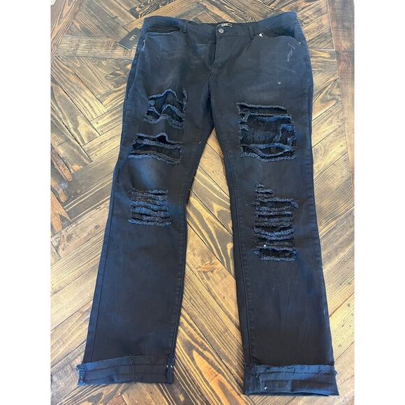 NWT Lucky & Blessed Black Jeans Women 24 Distressed Lace Grunge Goth Coquette - Picture 1 of 10